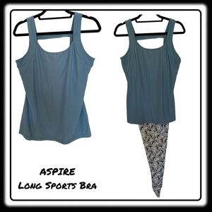 ASPIRE LONG sports bra. Large. Impossible to find! Solid dusty blue